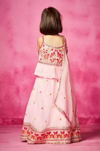 Pink embroidered organza lehenga set