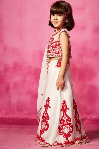White embroidered organza lehenga set
