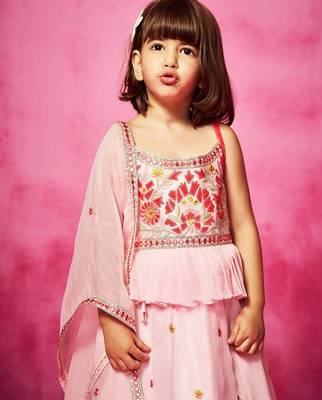 Pink embroidered organza lehenga set 4