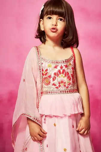 Pink embroidered organza lehenga set