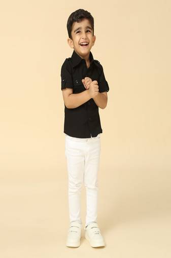 Black printed linen shirt