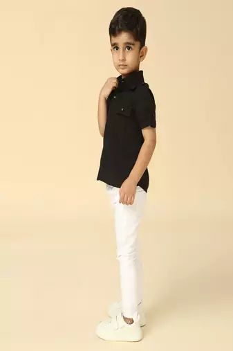 Black printed linen shirt