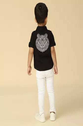 Black printed linen shirt