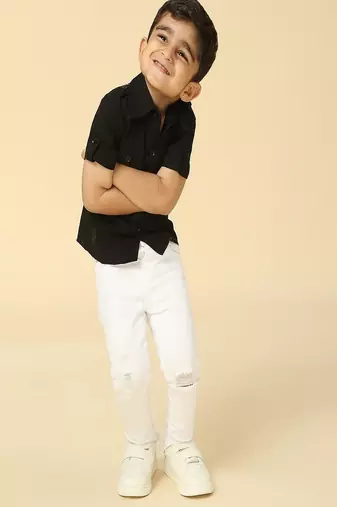 Black printed linen shirt