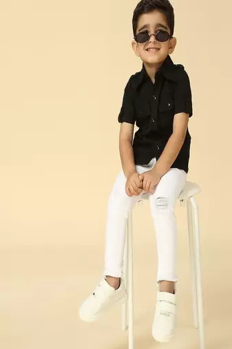 Black printed linen shirt