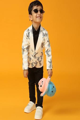 White printed satin blazer