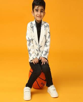 White printed satin blazer 2