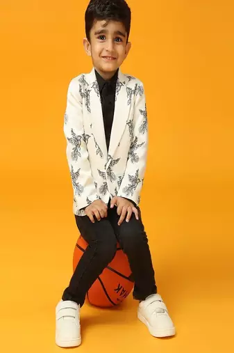 White printed satin blazer