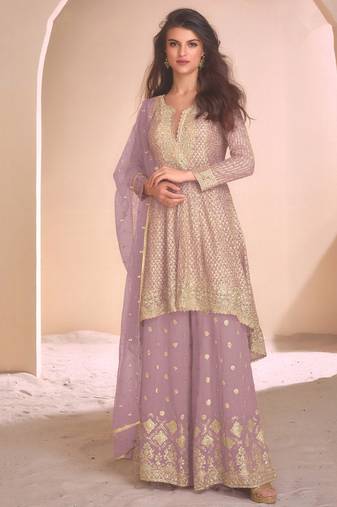 new pink high low style wedding wear georgette salwar suit for women