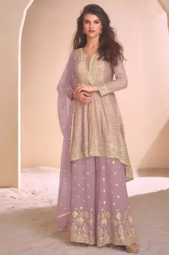 new pink high low style wedding wear georgette salwar suit for women