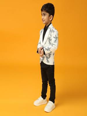White printed satin blazer 3