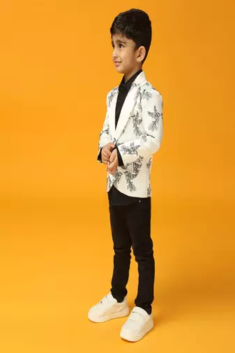 White printed satin blazer