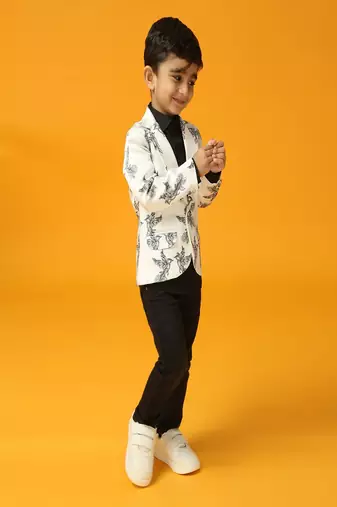 White printed satin blazer