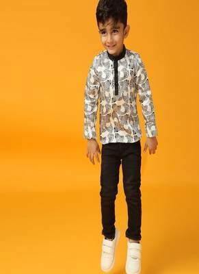 Black printed satin kurta 1