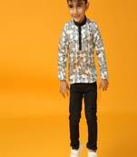 Black printed satin kurta