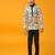 Black printed satin kurta