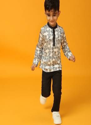 Black printed satin kurta 2