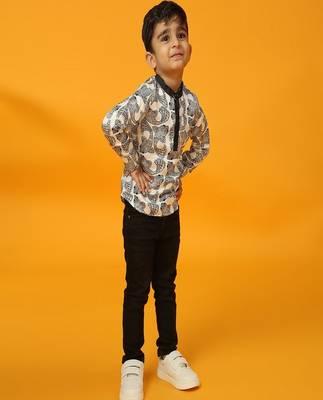 Black printed satin kurta 3