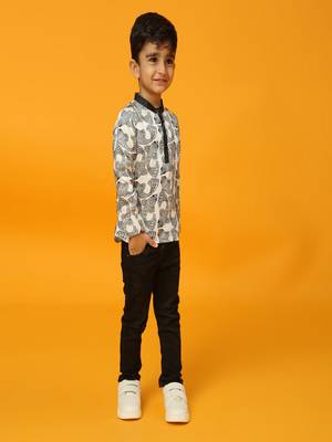Black printed satin kurta 4