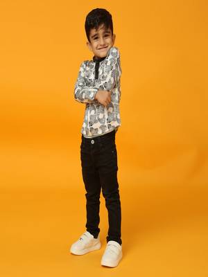 Black printed satin kurta 5