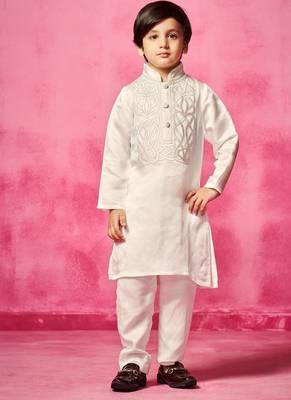 White embroidered satin kurta pyjama 1