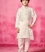 White embroidered satin kurta pyjama