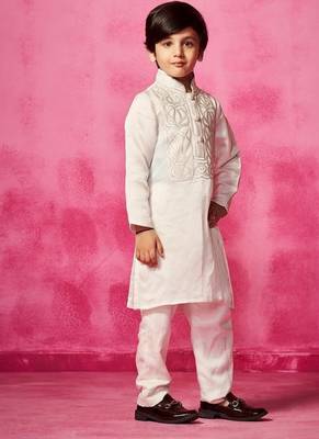 White embroidered satin kurta pyjama 2