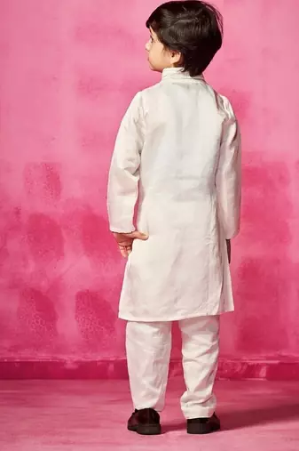 White embroidered satin kurta pyjama