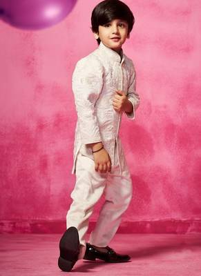 White embroidered satin jacket paired with pant 2