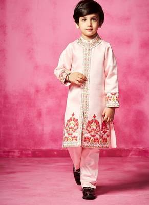 Pink embroidered satin sherwani 1