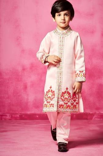 Pink embroidered satin sherwani