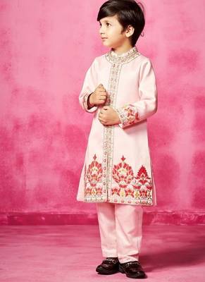 Pink embroidered satin sherwani 2