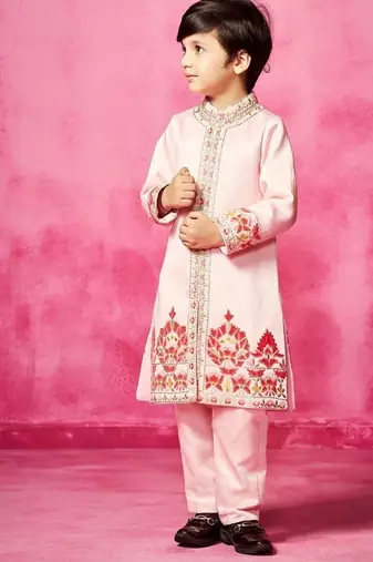 Pink embroidered satin sherwani