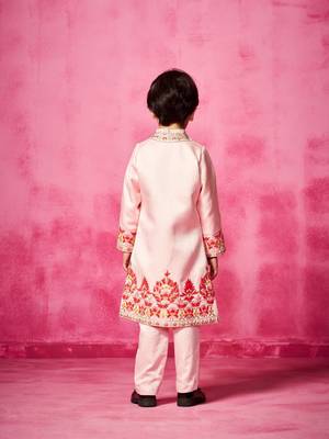 Pink embroidered satin sherwani 3