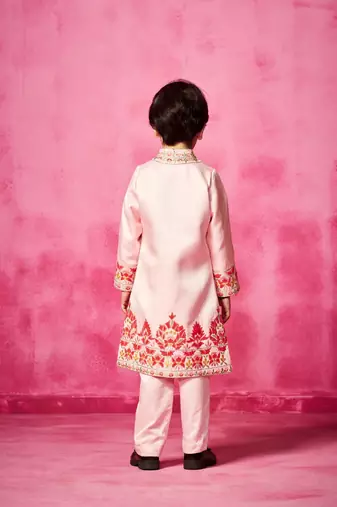 Pink embroidered satin sherwani