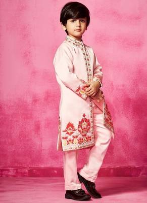 Pink embroidered satin sherwani 4