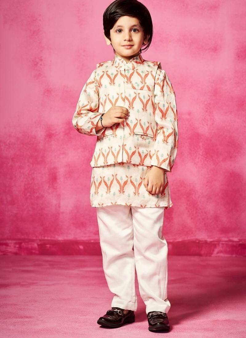Pink printed satin kurta set