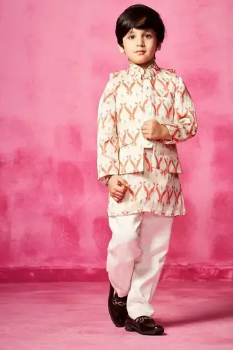 Pink printed satin kurta set