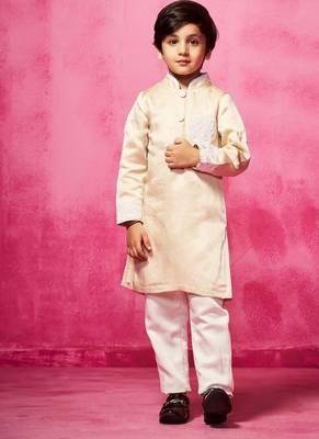 Beige plain satin kurta pyjama 1