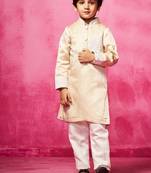 Beige plain satin kurta pyjama