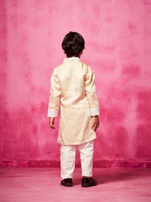 Beige plain satin kurta pyjama 2