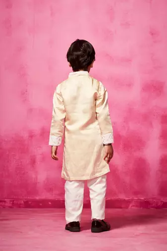 Beige plain satin kurta pyjama