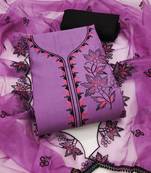 Women's voilet unstitched heavy thread embroidery pure cotton silk dress material