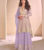 new lilac high low style wedding wear georgette salwar suit for women