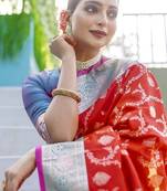 Red Heavy Satin Banarasi silk blend Saree