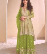 new green high low style wedding wear georgette salwar suit for women