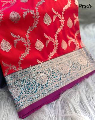 Red Heavy Satin Banarasi silk blend Saree 5