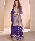 new blue high low style wedding wear georgette salwar suit for women