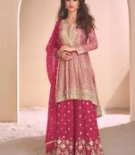 new rani pink high low style wedding wear georgette salwar suit for women