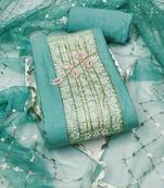 Women's sea green unstitched heavy handwork pure cotton banarasi dress material